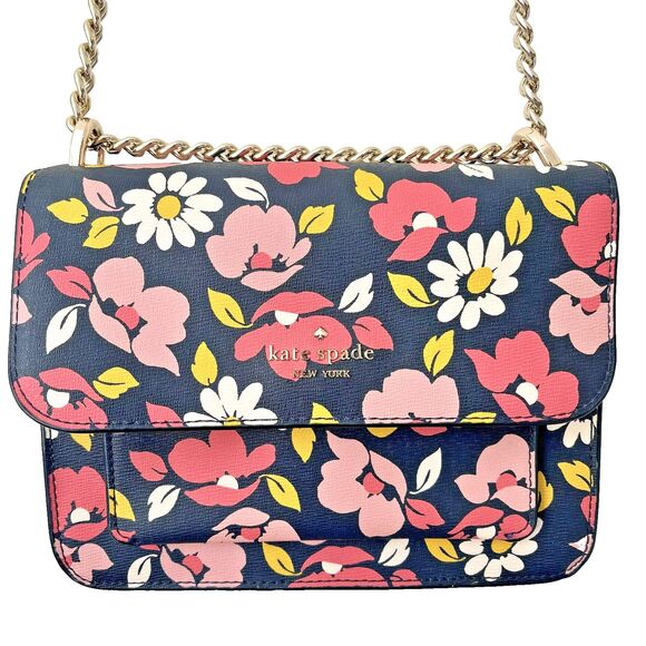 Kate Spade New York Crossbody Small Blue Floral Chain Remi Road Trip - Picture 2 of 8